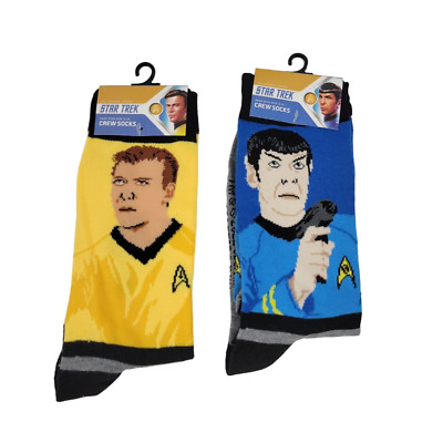 Star Trek Kirk & Spock Crew Socks Original Series Men's Size 10-13 Two Pairs NEW
