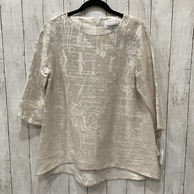 Caroline Rose Ivory Metallic Gold Tunic Top 3/4 Sleeve Shimmer XS NWT $488
