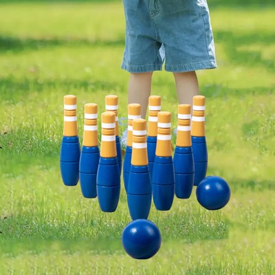 Wood Bowling Set Skittles Toys Backyard Games for Garden Birthday Gift Floor
