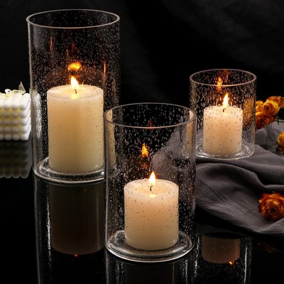 S Set Of 3, Pillar/floating Hand Blown Ca...