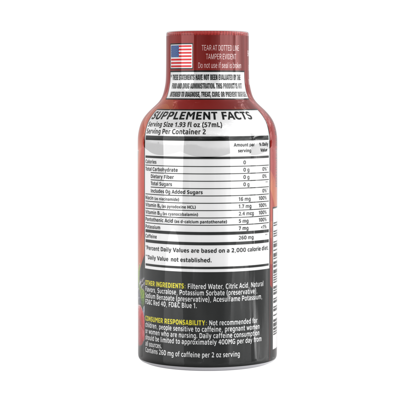 (48 Pack) Grade A Quality Fruit Punch Energy Shots, Energy Lasts Up to 7+ Hours