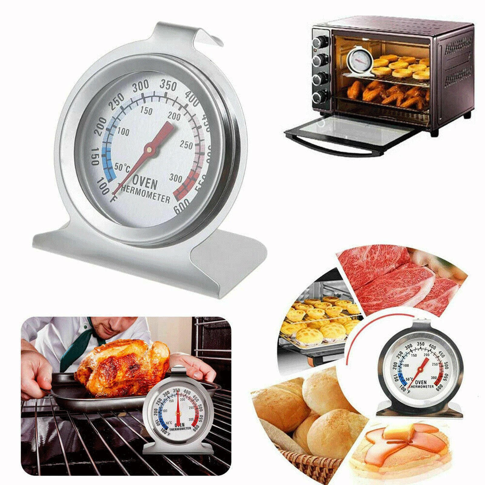 Oven Thermometer Stainless Steel Classic Stand Up Food Meat Temperature Gauge5-1