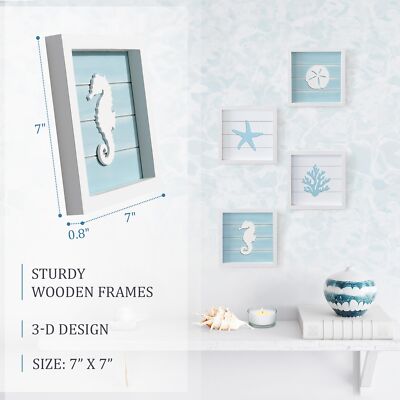 Tideandtales Ocean Beach Themed Room Decor framed Set Of 4 Coastal 3d Wall Art