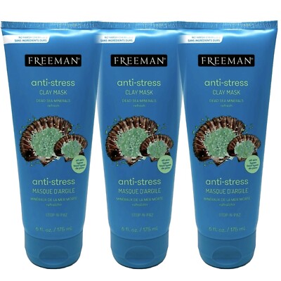 Freeman Dead Sea Minerals Anti-Stress Clay Facial Mask 6 fl oz (3 Pack)