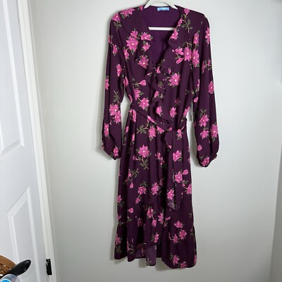 Draper James RSVP Midi Length Wrap Dress-Long Sleeve-Floral Print-1X-NWT