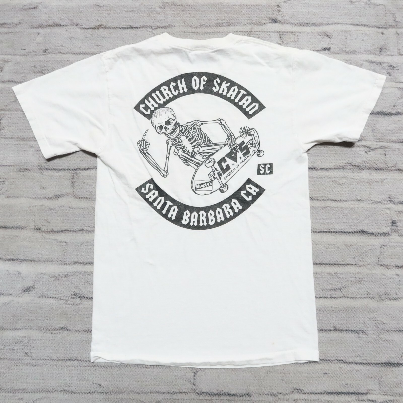 90s Shorty's × Church of Skatan　Tシャツ　XL Vintage Church of Skatan x Shorty's Logo Shirt Skate