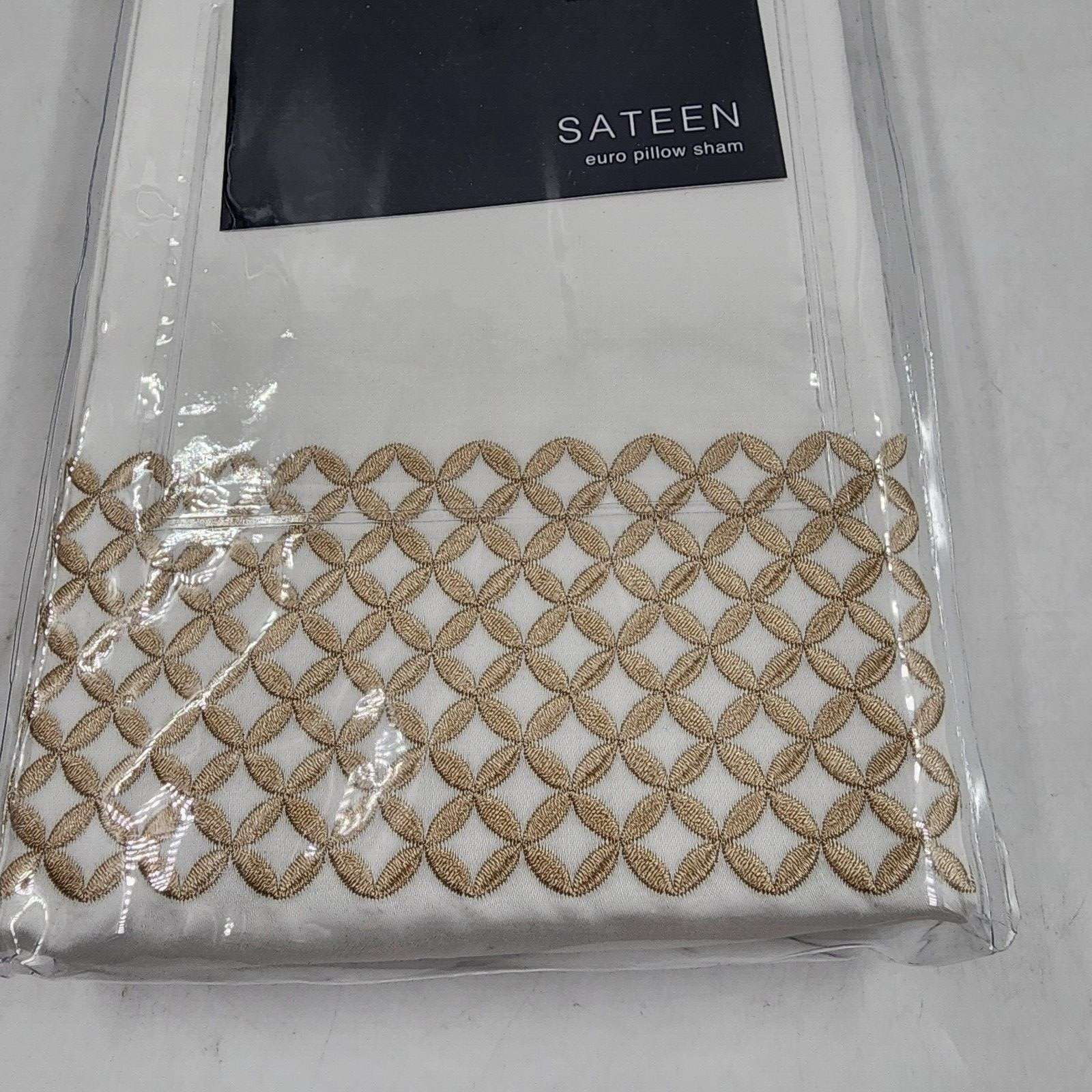 Hudson Park Collection 500TC Embroidered Geo Euro Pillow Sham 26in x 26in Sand - Picture 6 of 16