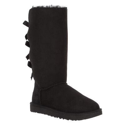 Pre-owned Ugg Womens Boots Bailey Bow Tall Ii Winter Sheepskin Suede In Black