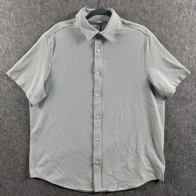 C&C California Men's L Blue White Short Sleeve Striped Button Down Shirt