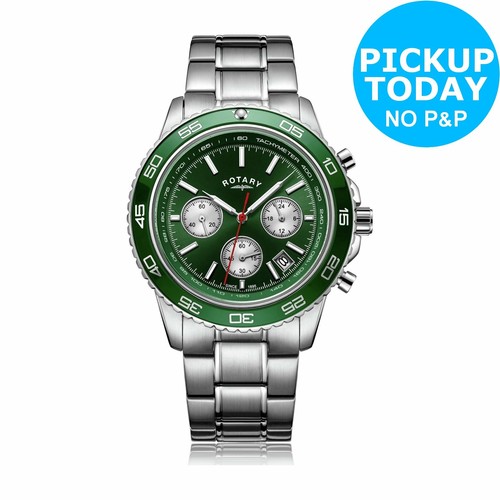 rotary men's black ip stainless steel pilot style watch