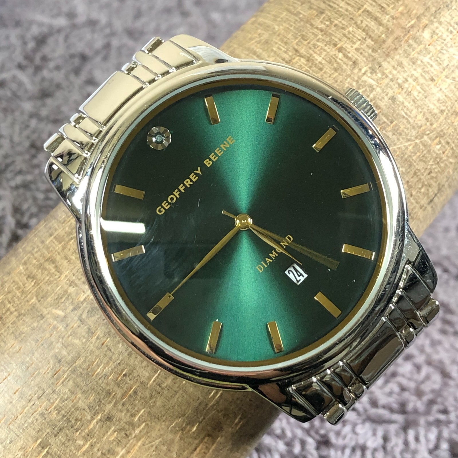 Geoffrey Beene Men GBA0017SL Diamond Accent Silver Tone Quartz