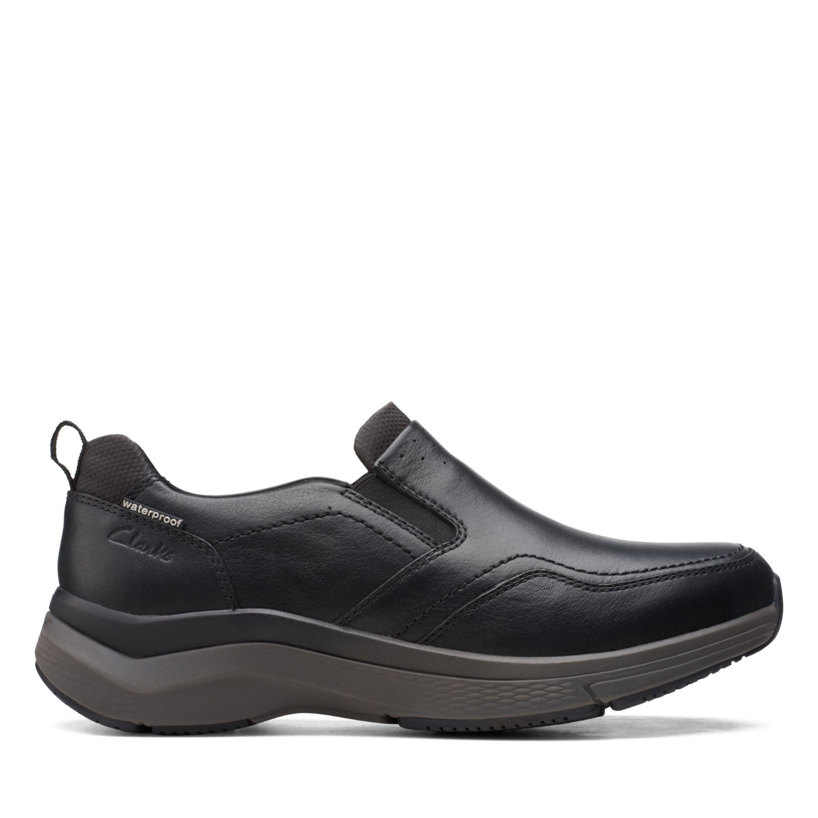 

Clarks WAVE 2.0 EDGE Mens Black Leather 55106 Водонепроницаемая комфортная обувь без шнуровки, Черный, 55106