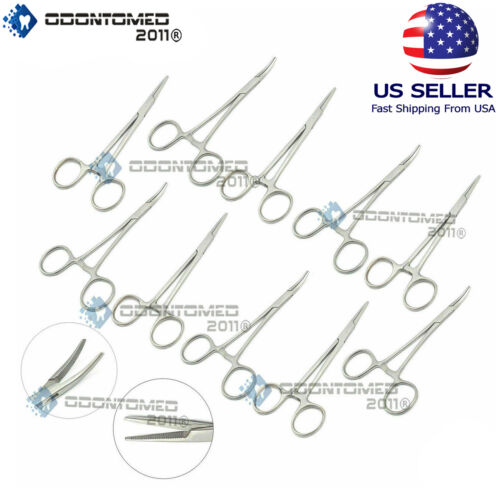 10 Pcs Mosquito Hemostat Locking Forceps 5 Curved & 5 Straight Stainless Steel