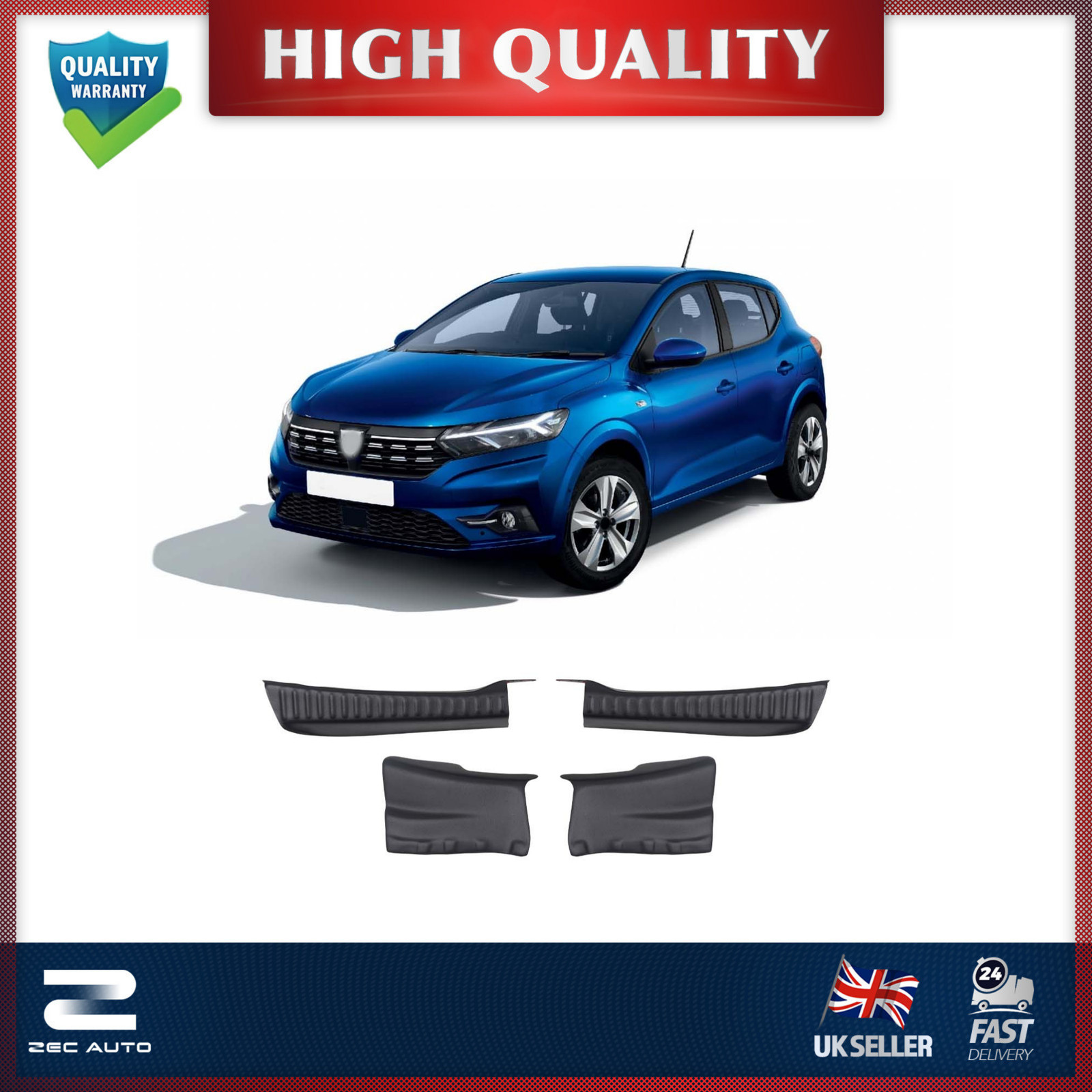Rear Bumper Protector for Dacia Sandero 2021-Onwards Set Black ABS 4 Pieces