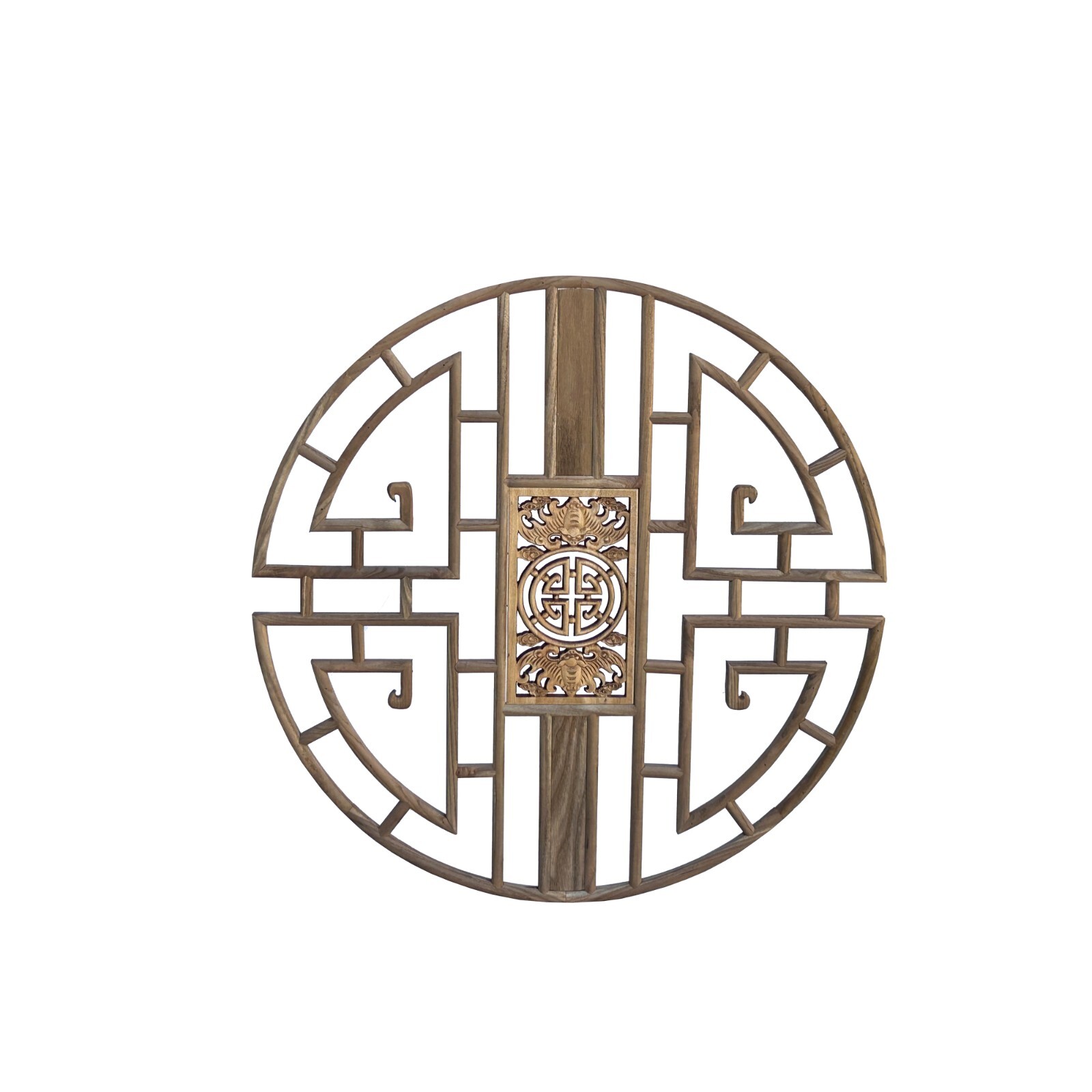 Oriental Raw Wood Round Bats Flower Geometric Pattern Wall Panel ws4011S Oriental Raw Wood Round Bats Flower Geometric Pattern Wall Panel ws4011S