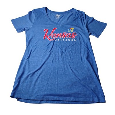 Blue 84 Kansas Jayhawks Womens XL V-Neck T Shirt NCAA College Fan Tee