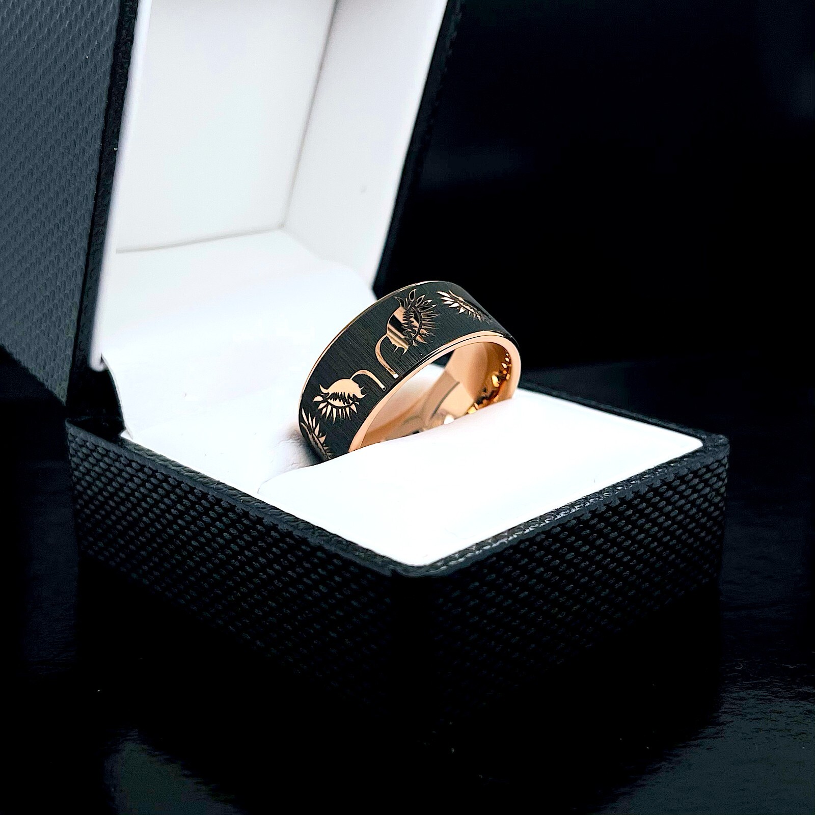 Pre-owned Rosegold Sunflowers Pattern Engrave Rose Gold Tungsten Carbide Ring, Mens And Women Ring