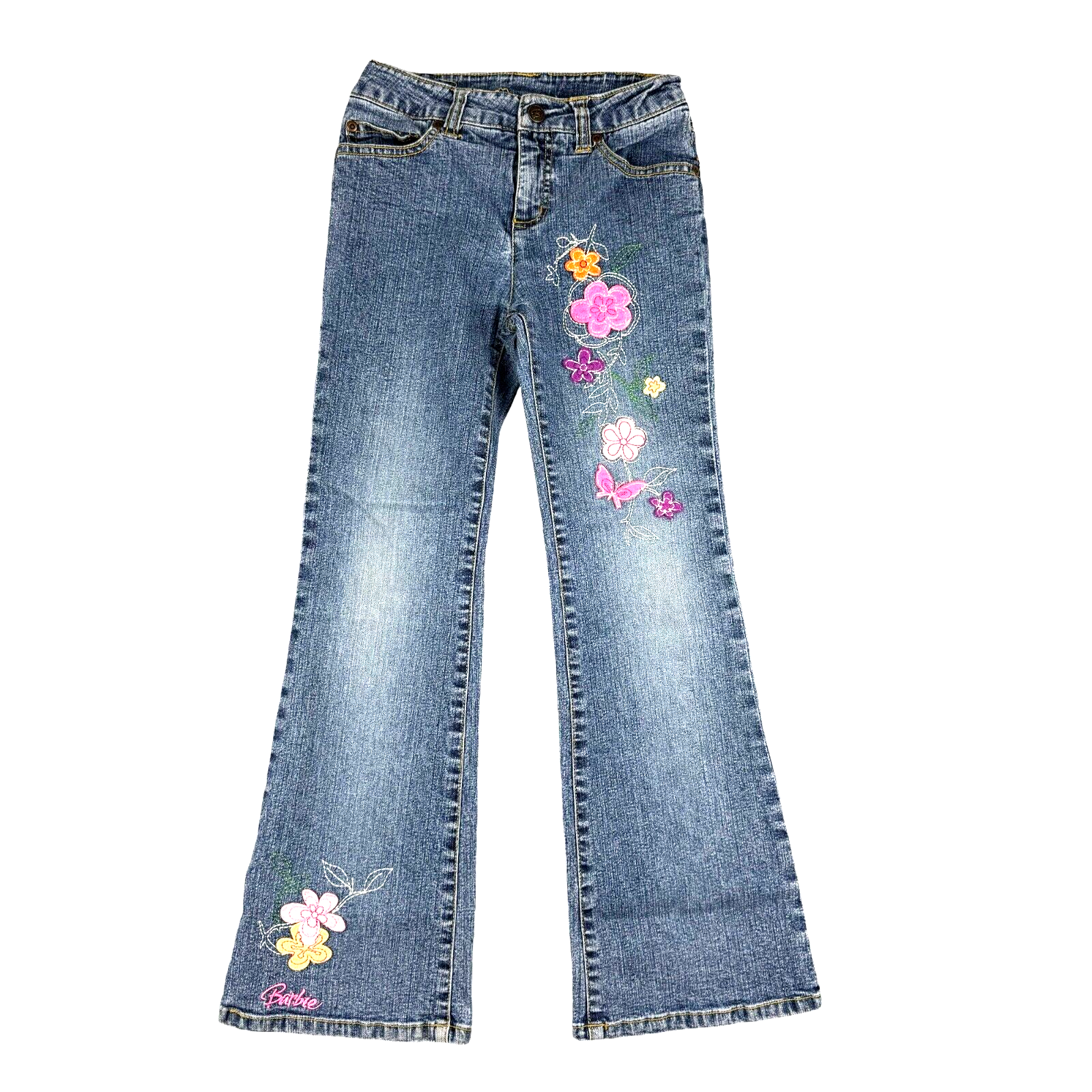 Barbie Avenue Flare Jeans Girls 8 Blue Denim Floral