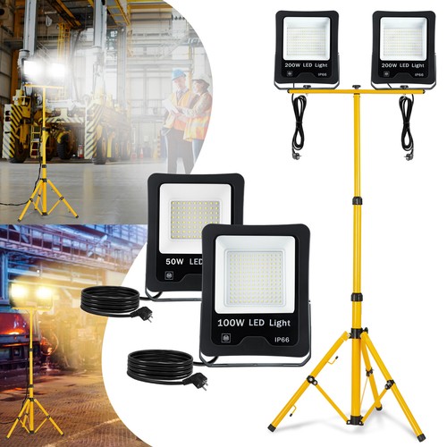 2x 50W/100W/200W LED Fluter Flutlicht Baustrahler IP66 Scheinwerfer +Stand  TOP