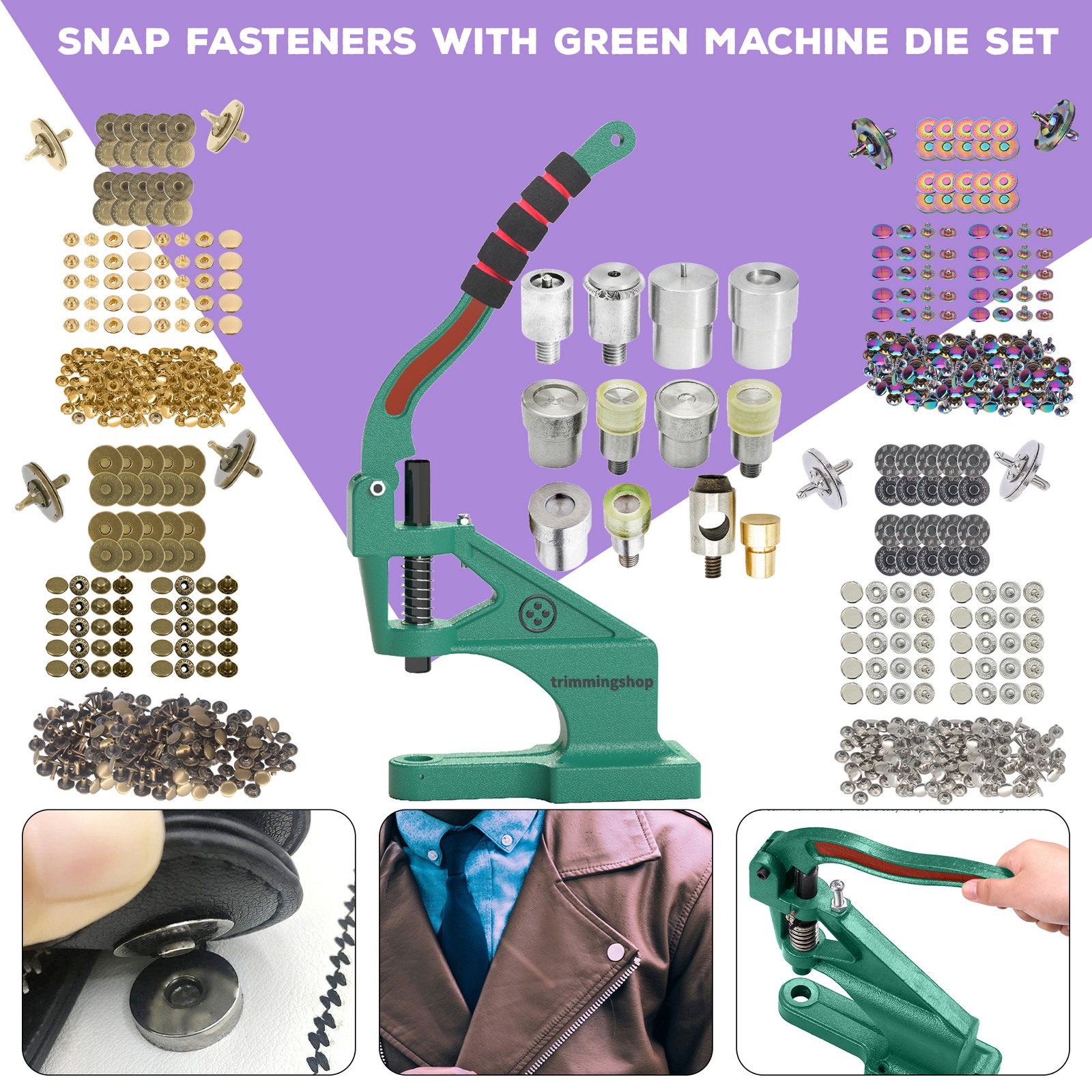 Hand Press Green Machine with Fixing Die Snap Fasteners Popper Studs Kit