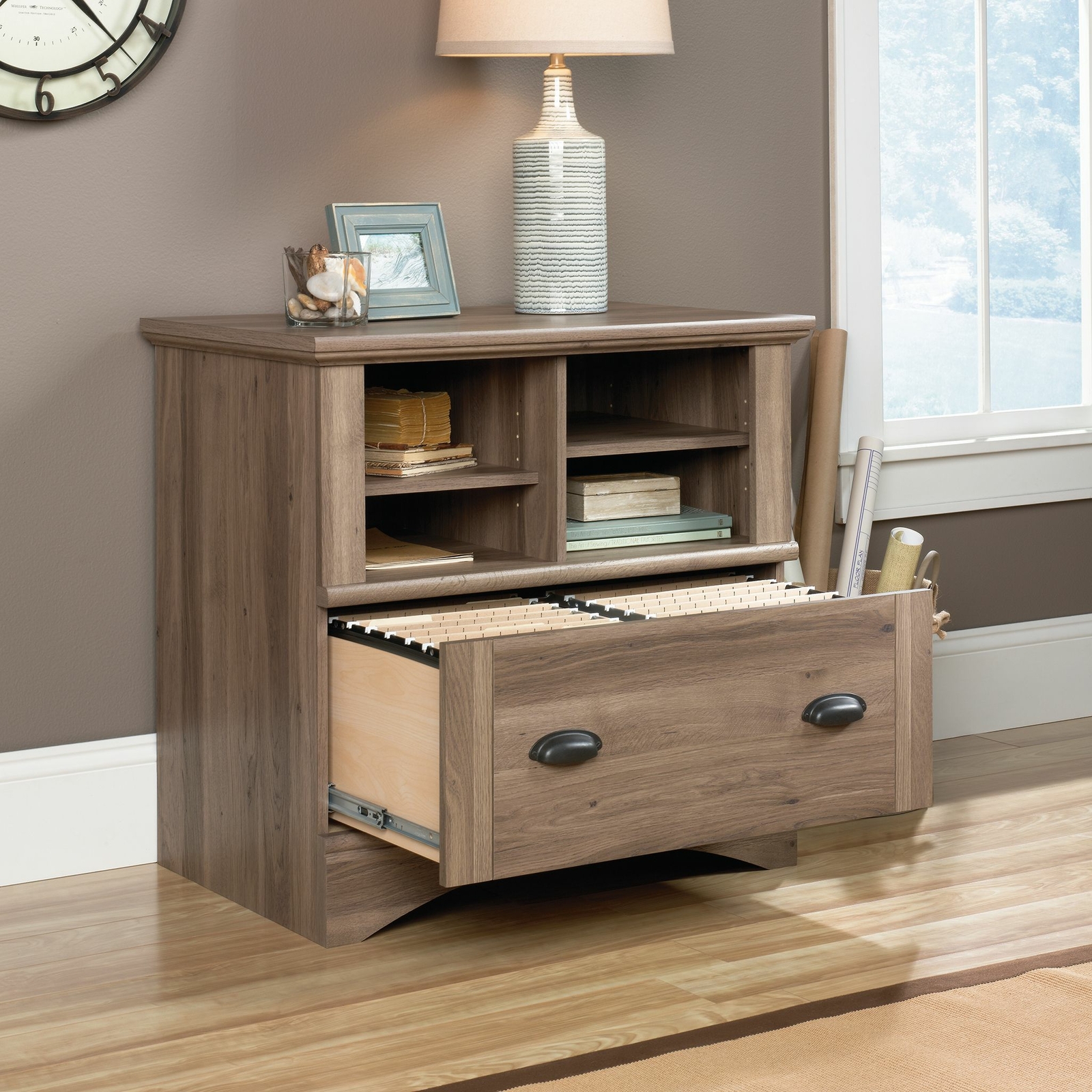 Wood Modern Lateral File Cabinet Locking Drawer Office ...