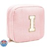Cute Makeup Bag for Women - Monogram Personalized Initial Makeup Bags Cosmetic Pouch Pink Make Up Case for Women Her Best Friend Friendship Sister Teacher, Graduation Gifts for Her(Letter I, Pink)