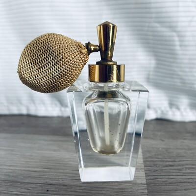 Antique Vintage Art Deco clear Glass Perfume Bottle Atomizer brass top 3.75 