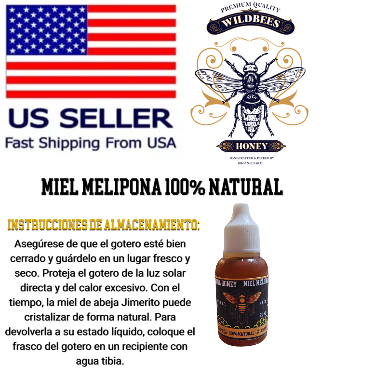 JIMERITO HONEY, MIEL MELIPONA GOTAS, 20ML,100% PURE ORIGINAL HONEY FROM MEXICO!