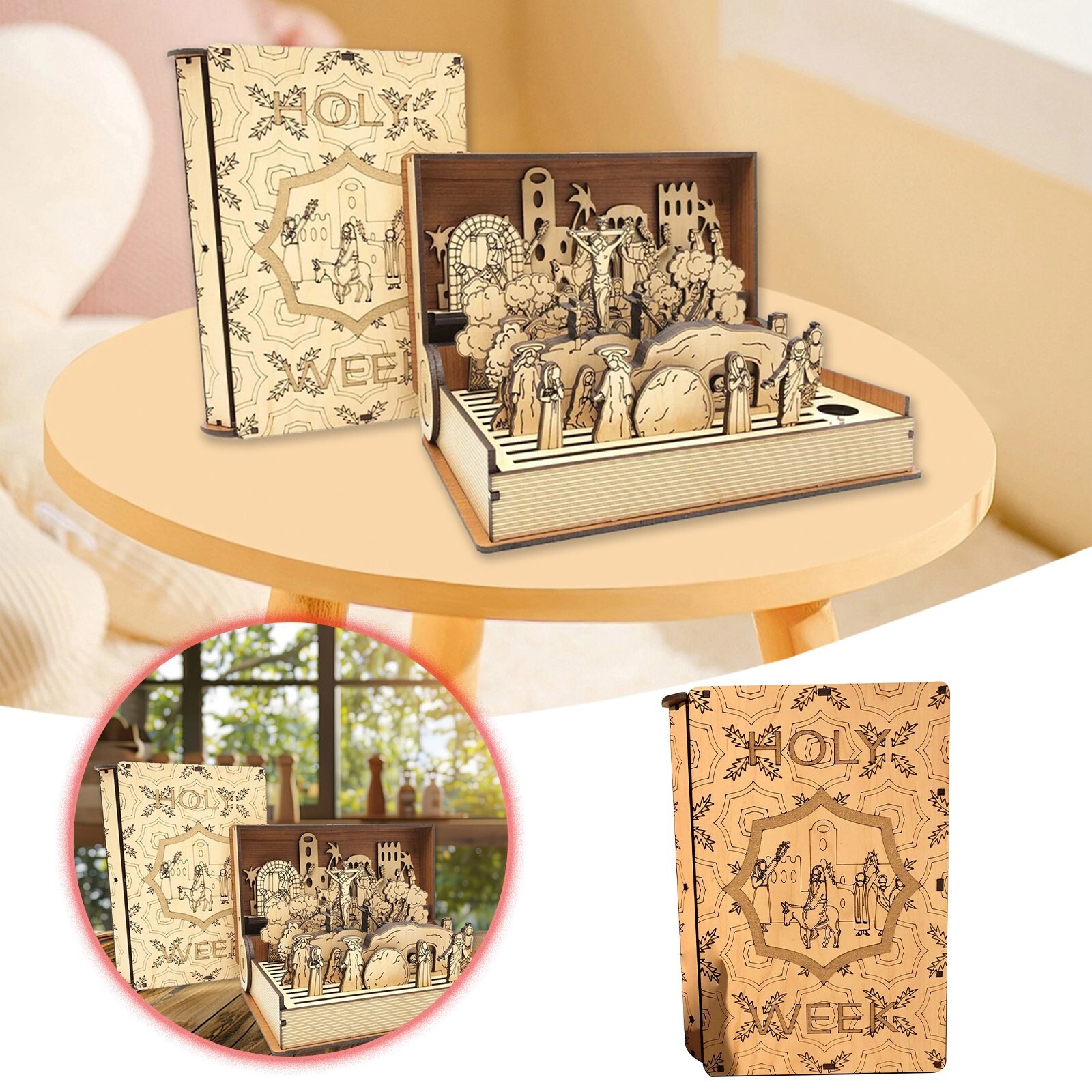 Family Easte Holy Week Gift, Easte Esuection Scene Deco Unique Handmade Diy Book Kit Wooden Playset Teaching Aid Keepsake Table Decorations%2f15302715662