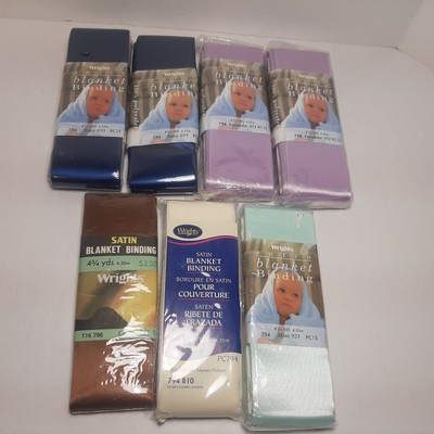 Wrights Satin Blanket Binding 4 3/4 yards 2'' Wide Assorted Colors 7 Packs