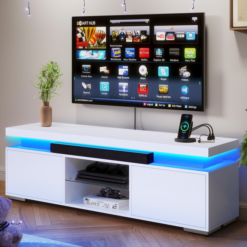 Cabinet With Rgb Led & Power Station Tv Entertainment Center