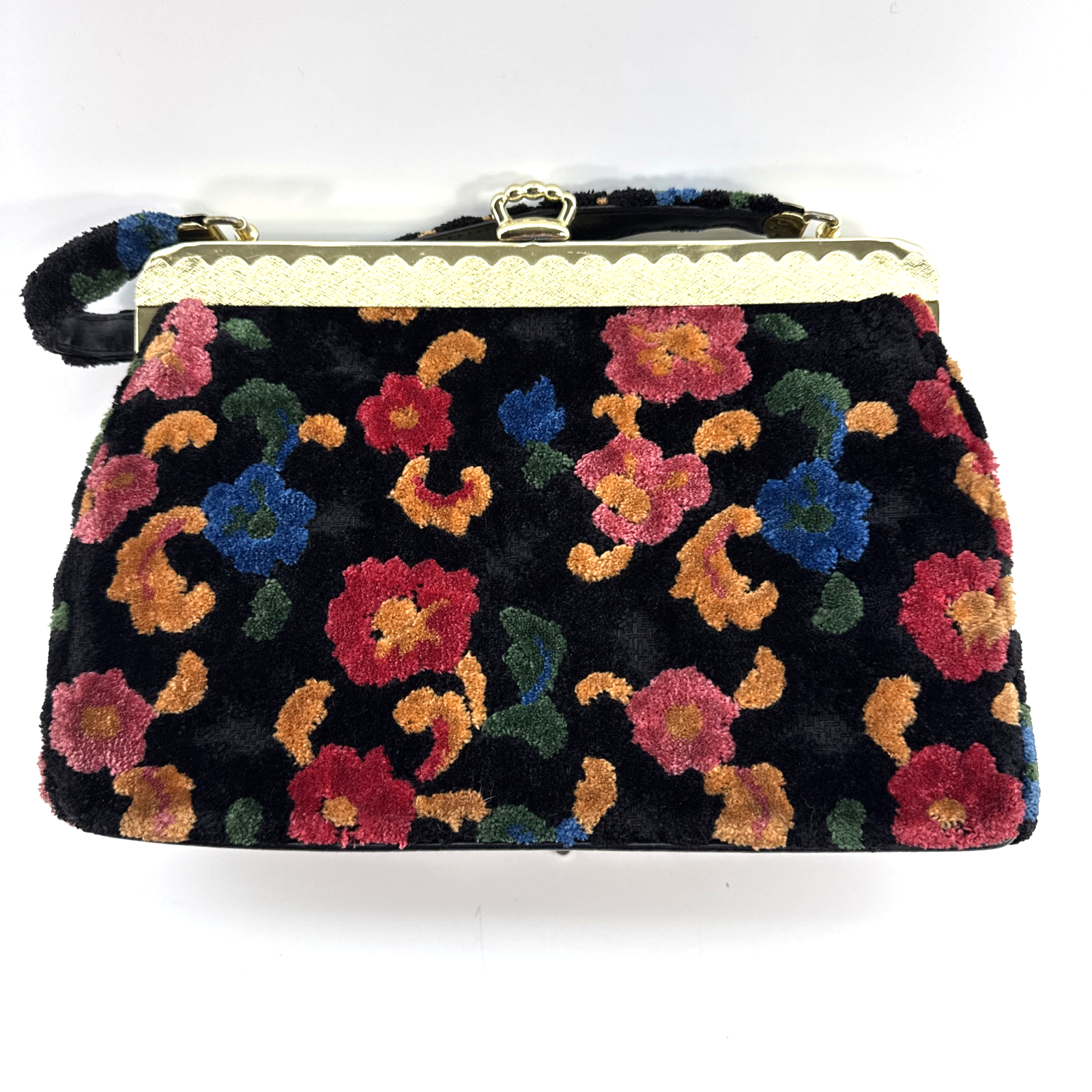 JR USA Vintage 50s Tapestry Carpetbag Chenille Velvet Black JR USA Vintage 50s Tapestry Carpetbag Chenille Velvet Black