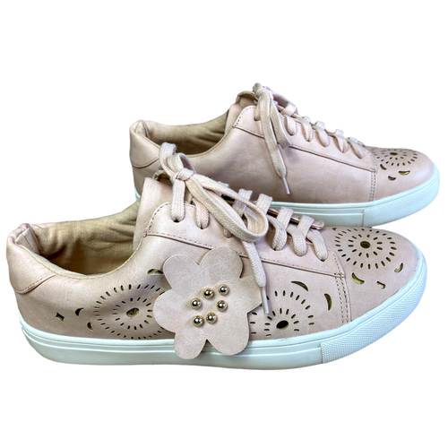 Nanette Lepore Women's 9 Blush Pink Gold Laser Cutout Floral Applique Sneakers