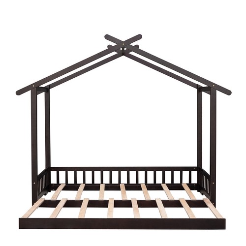 Espresso Twin to King Size Extendable House Bed Daybed Platform Wooden Bed Frame