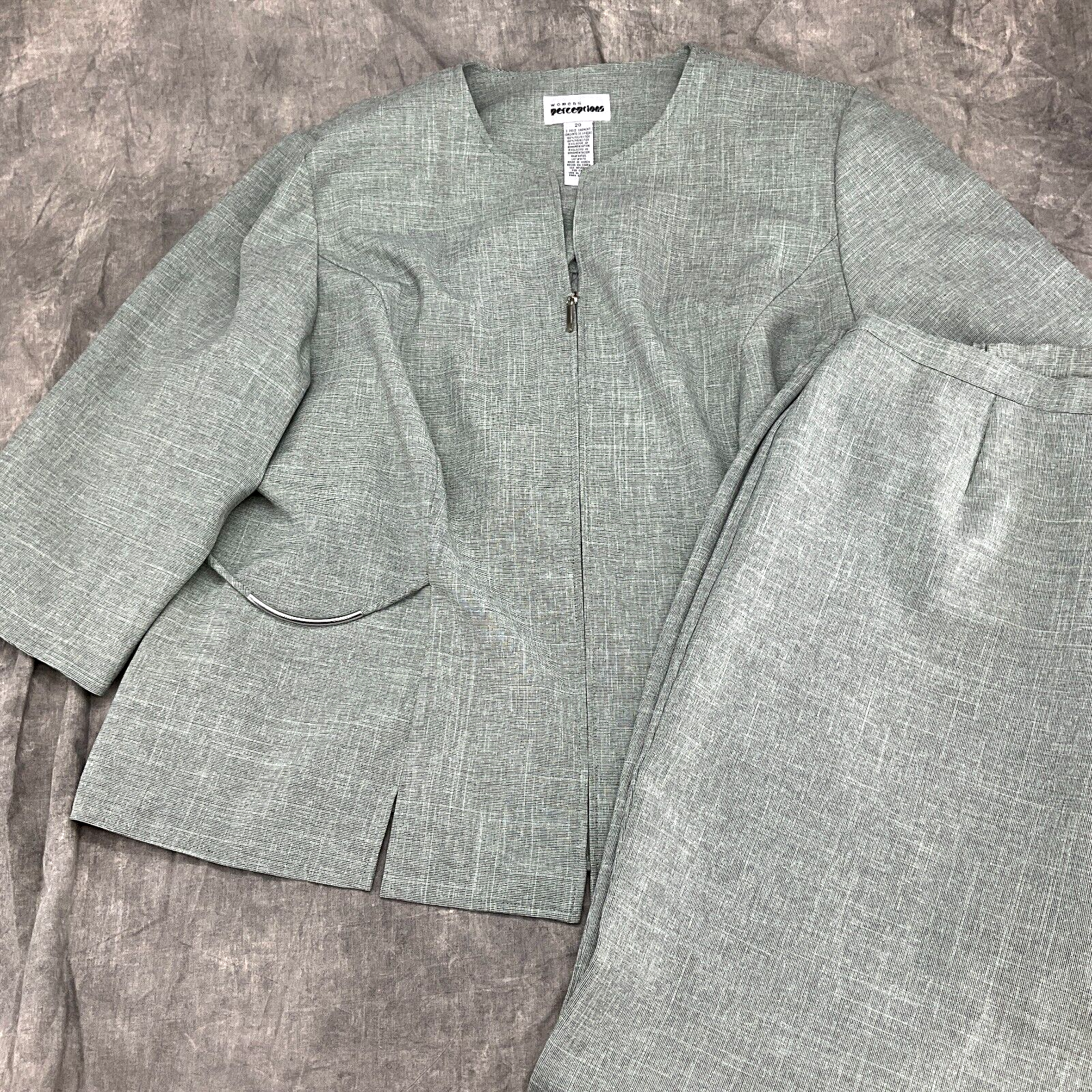 Perceptions Pant Suit Women 20 Sage Green Woven Zip Front Front Taper Washable