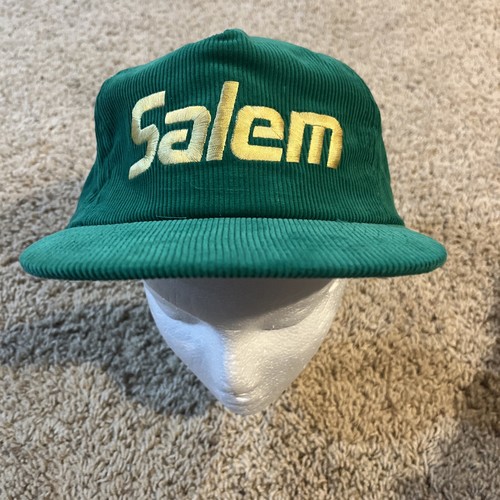 Vintage Salem Hat Cap Snap Back Green Gold Corduroy Trucker