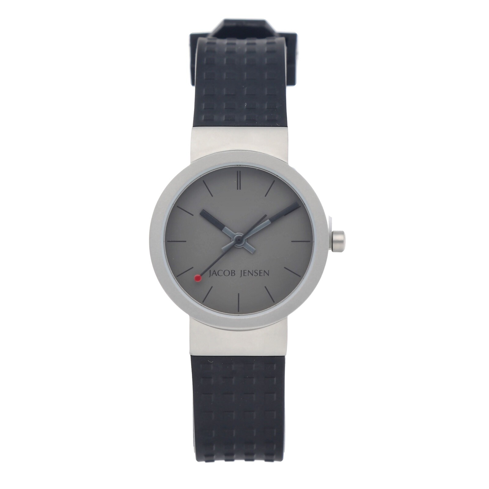 Pre-owned Jacob Jensen Design Jacob Jensen Clear Series 421 Gray Dial Titanium Black Rubber Women's Watch