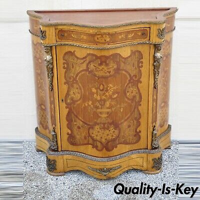 French Louis XV Style Marble Top Black /& Gold Bombe Commode Chest Bronze Ormolu