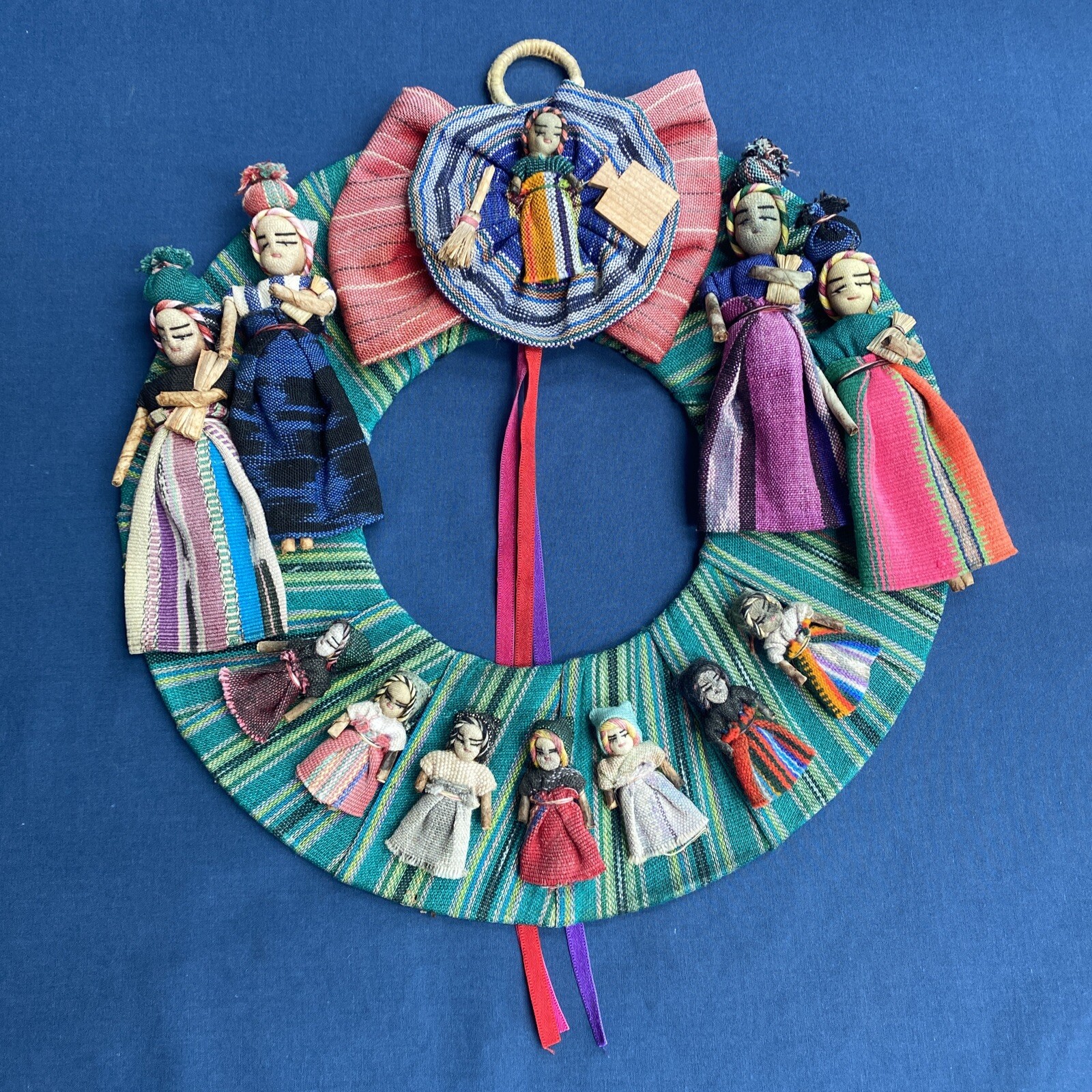 Folk Art Cloth Worry Doll Wreath Handmade Guatemala 12  display picture 3
