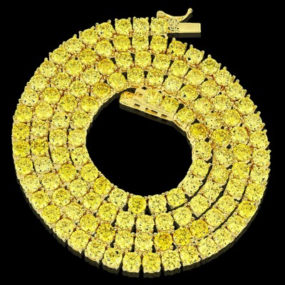 14K Yellow Gold Mens Womens 5MM 1 Row Iced Out Diamond Tennis Chain Necklace