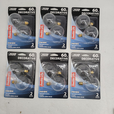 (12 Bulbs) Feit Electric 60w Decorative Candelabra Base Bulbs Double Life G16.5
