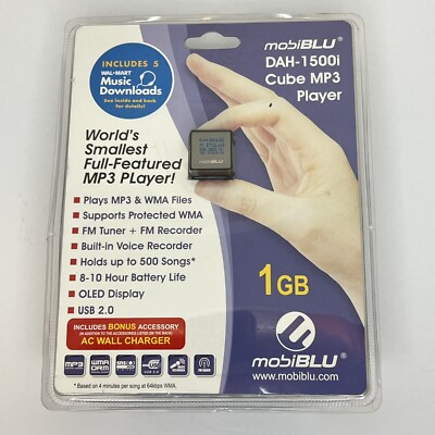 MobiBLU Cube MP3 Player DAH-1500i Mini Cube Digital Audio 1GB Vintage NEW RARE