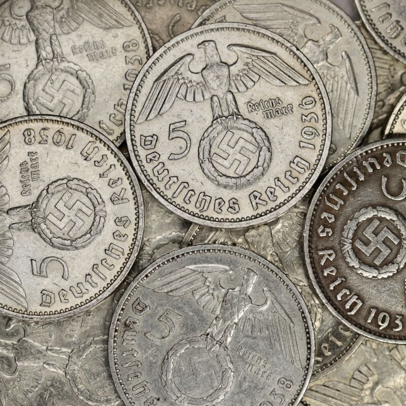 Third Reich WW2 German 5 Reichsmark Hindenburg Silver Coin