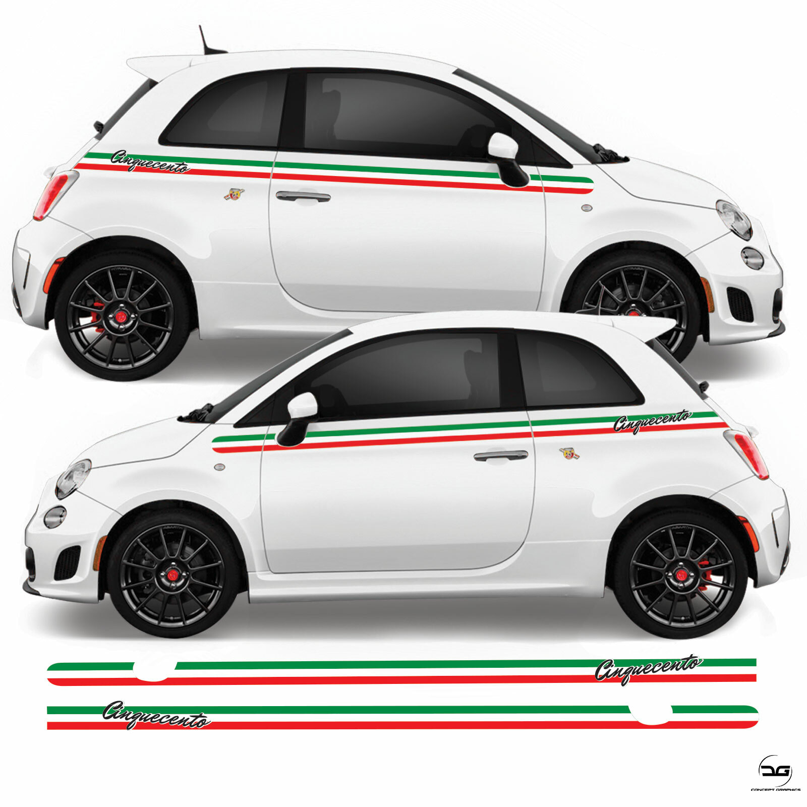Cinquecento Italian Flag Side Stripe For Fiat 500 Abarth