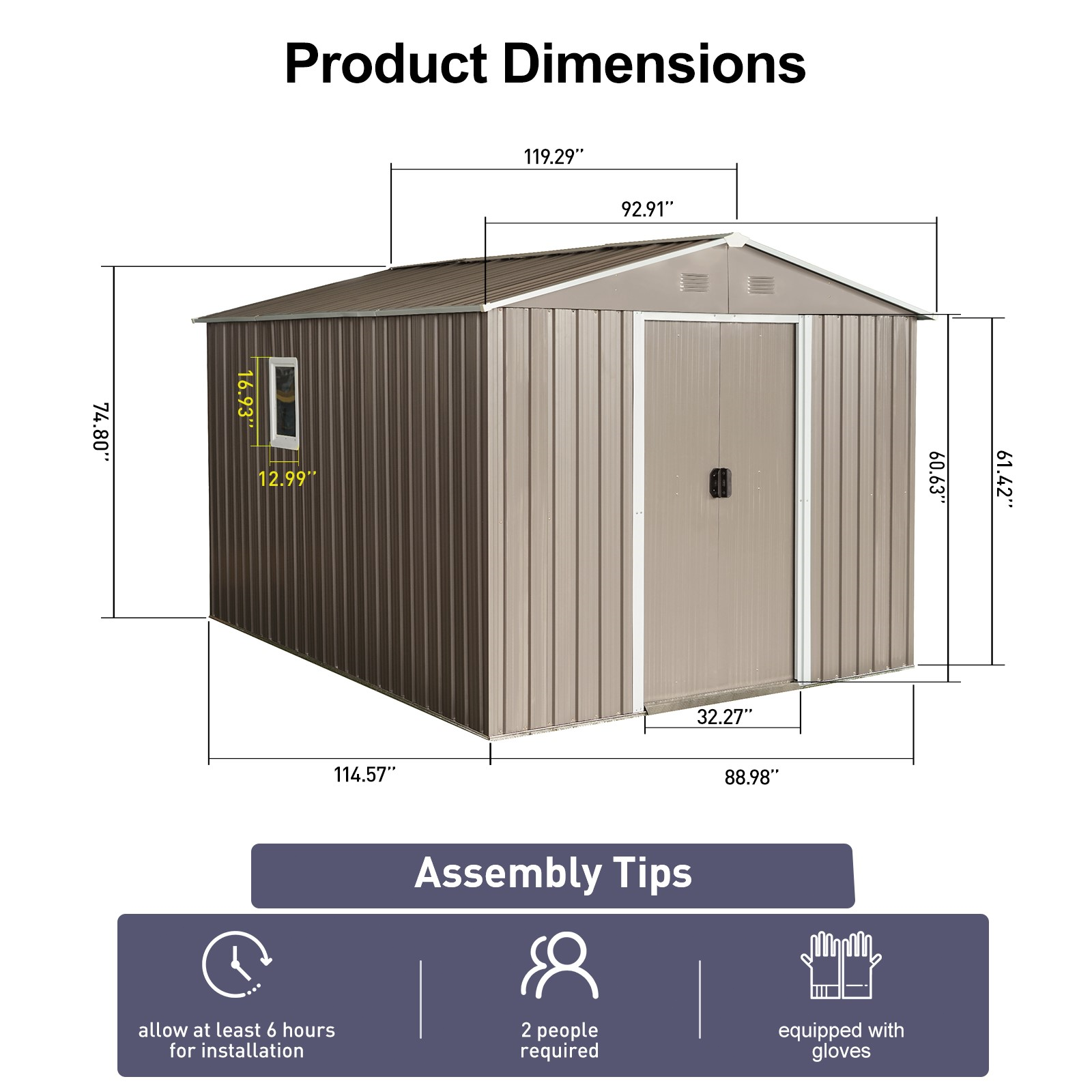 8x10 FT Outdoor Metal Storage Shed with Floor Base Punched Vents with Window