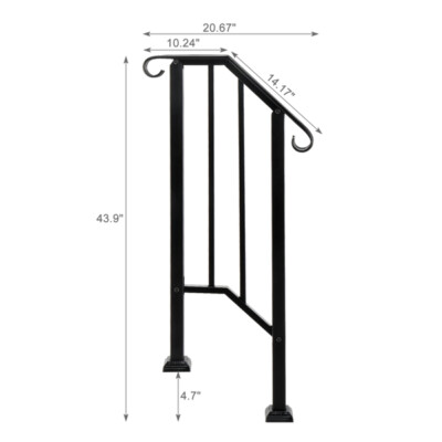 Iron Handrail for 2-4 Steps Stair Railing Hand Rail Kit Fit Black Outdoor Deck