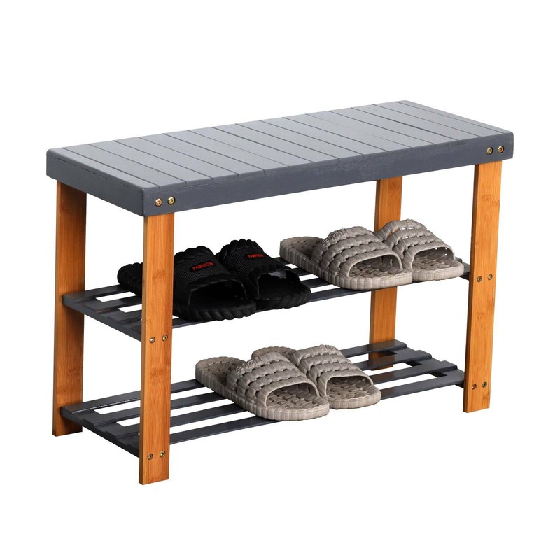 3Tier Grey Shoe Rack Seating Bench Hallway Storage Organiser Holder