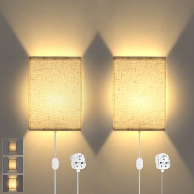 2PCS Wall Sconces Dimmable Plug in Wall Lights with Switch Indoor Wall Fixtures