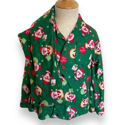 Absorba Boys Pajamas Size 3T Green Red Christmas Santa Button Front Pull On Pant