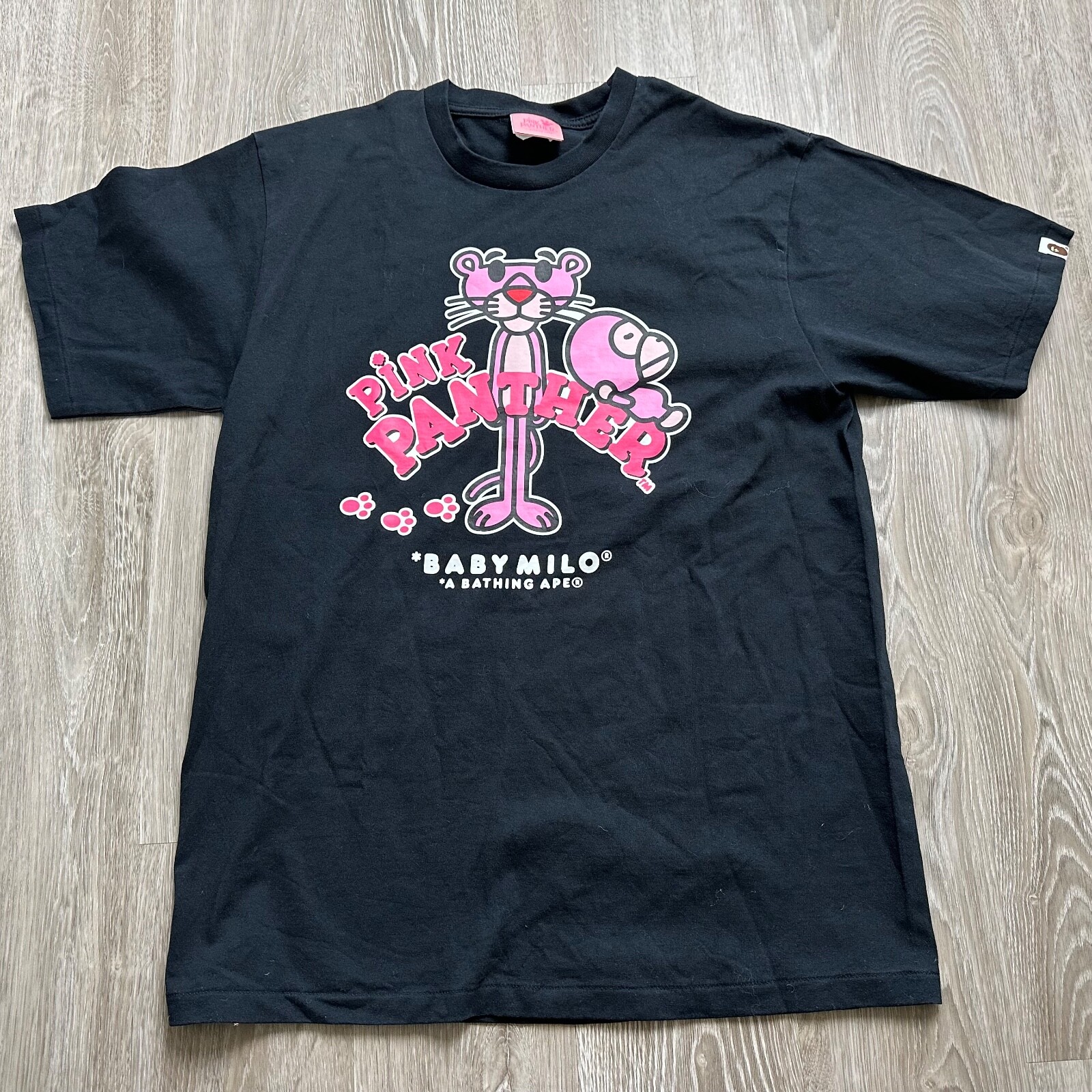 

Футболка A Bathing Ape Bape FW21 Pink Panther Baby Milo #1, черная, розовая, мужская, L, Черный